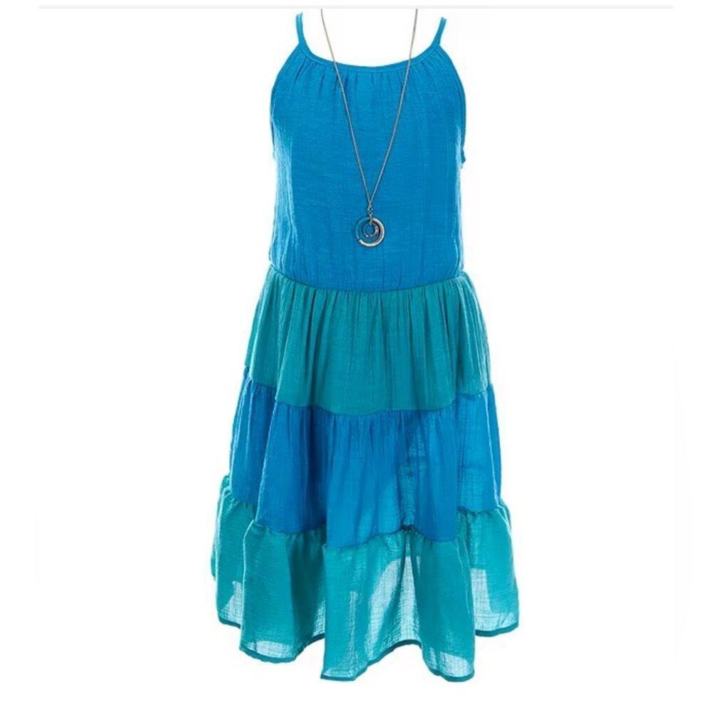 Ally B Girls Halter Tiered Color Block Blue Dress Size 16